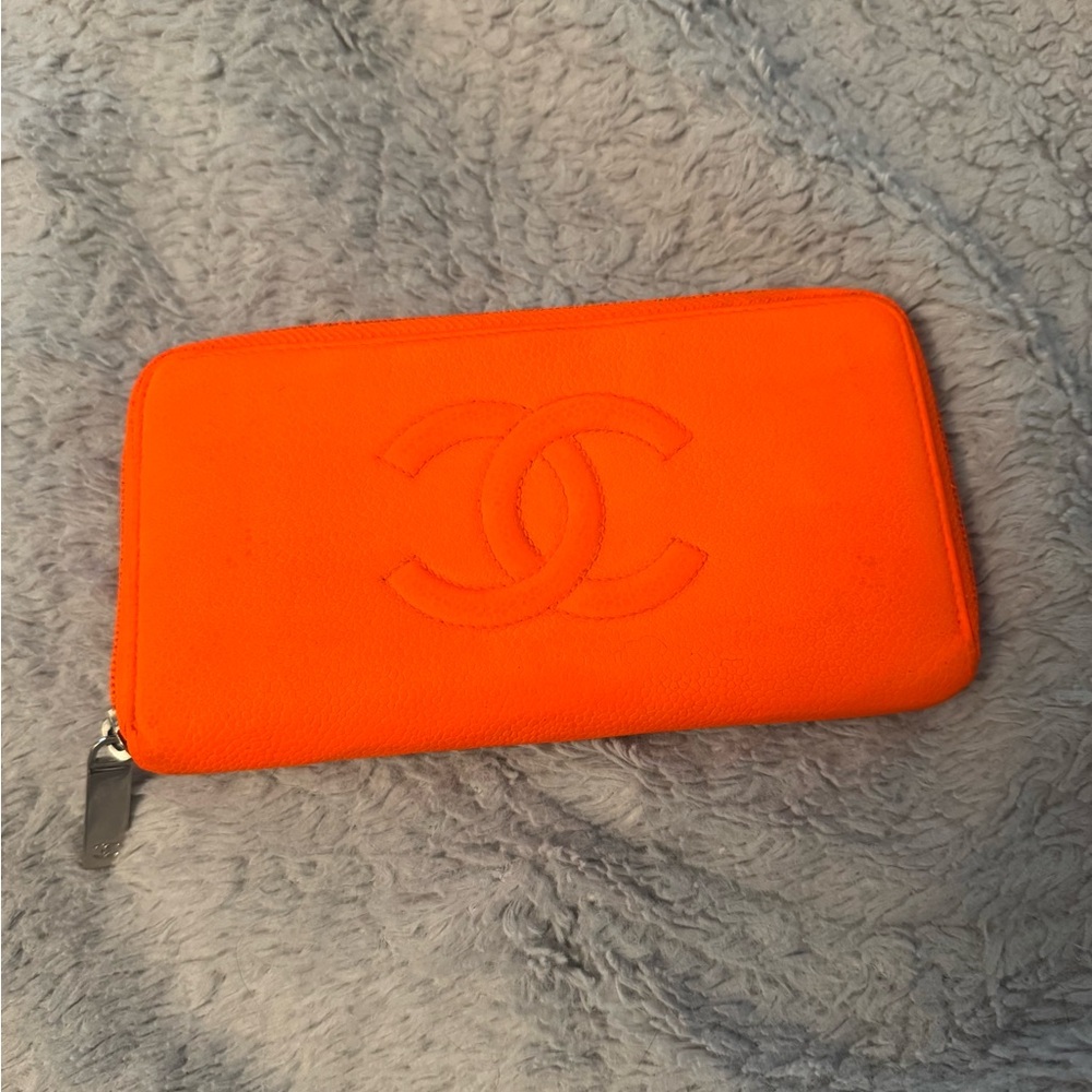 Vtg OOAK Chanel Orange Zip Wallet